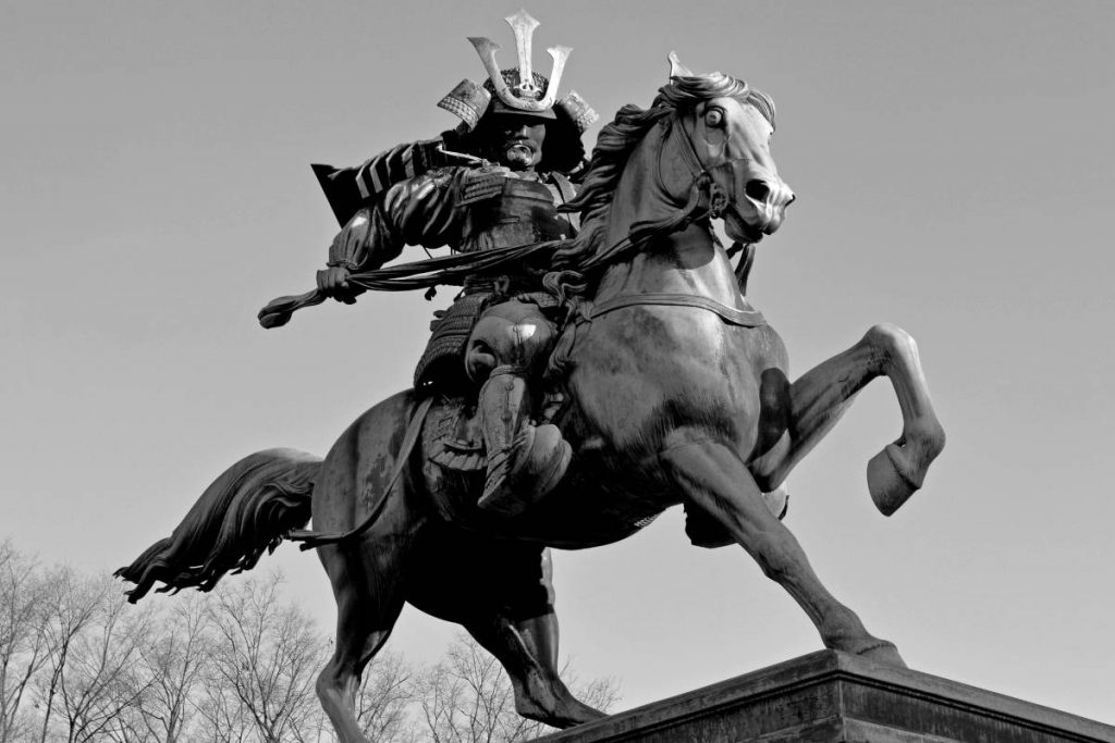Statue of a samurai riding into battle